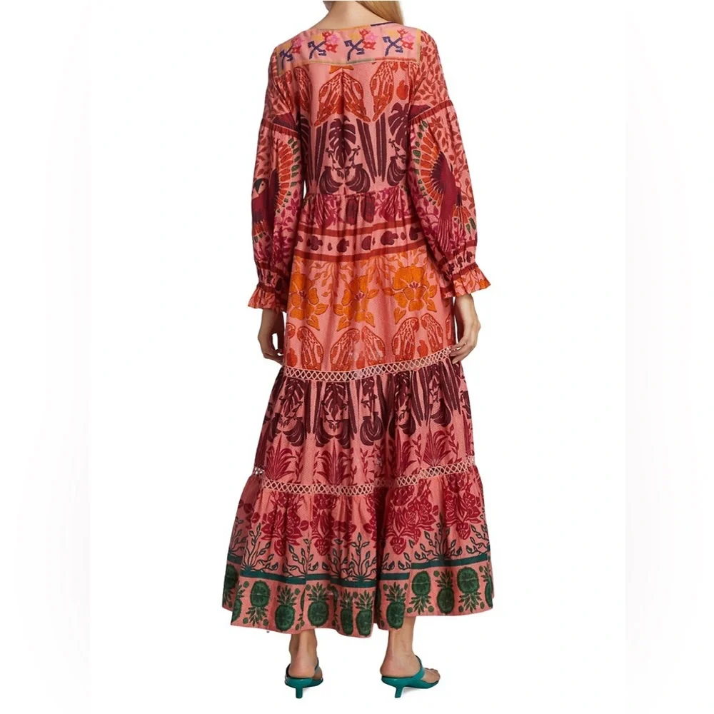 NWT Farm Rio Ainika Print Tiered Macaws Maxi Dress S - Picture 5 of 11